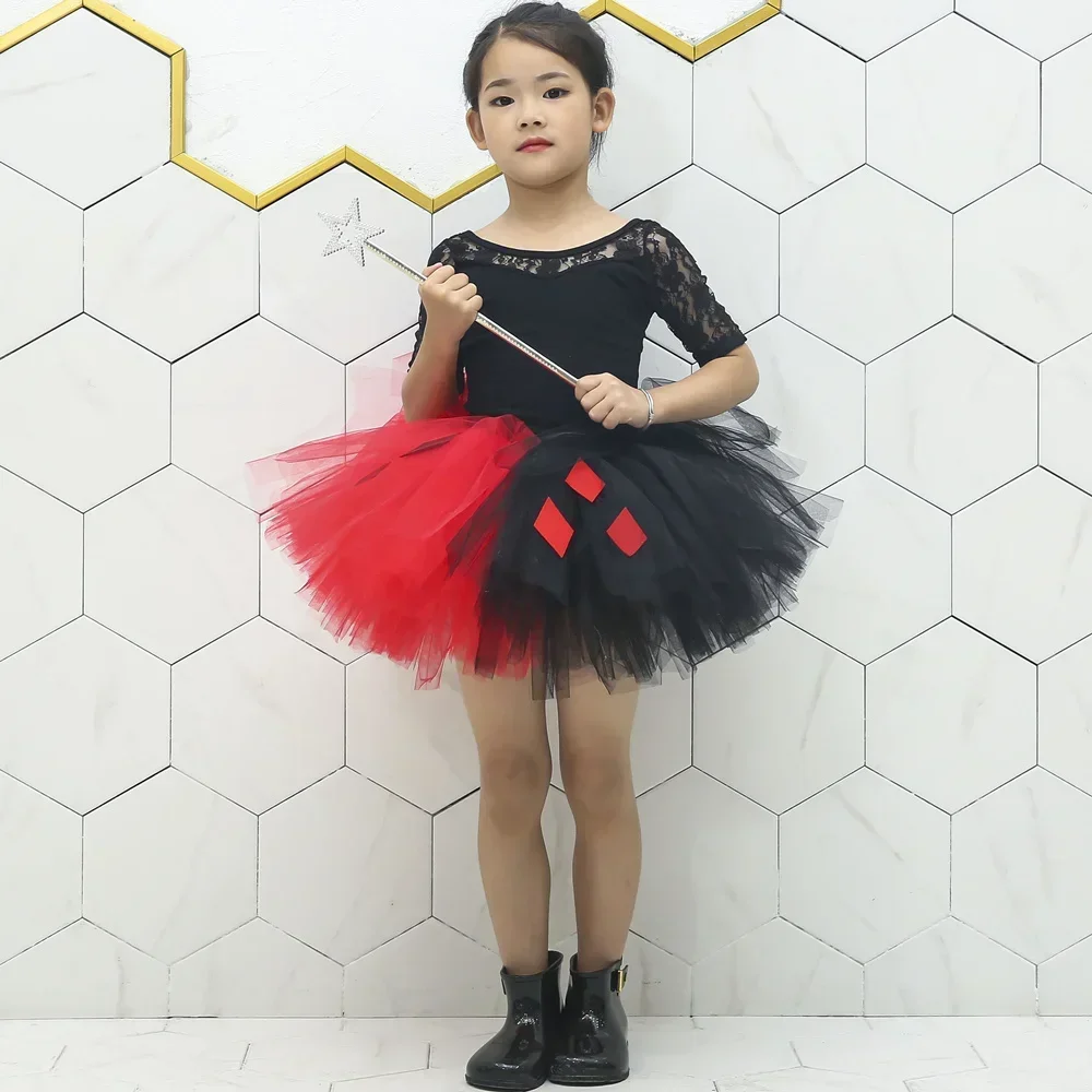 Black Red Clown Tutu Skirt Outfit for Girls Halloween Carnival Costumes Kids Birthday Party Tutu Fluffly Princess Half skirt Set