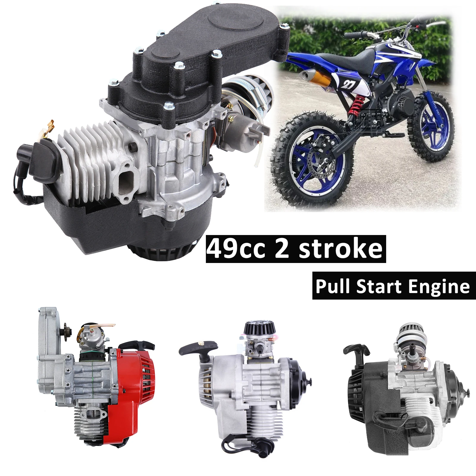 49CC 2-Stroke Pull Start Engine Motor Fits Mini Dirtbike Motorbike Scooter ATV Buggy 4 Wheel Quad Pit Pocket Bike Cross Bicycle