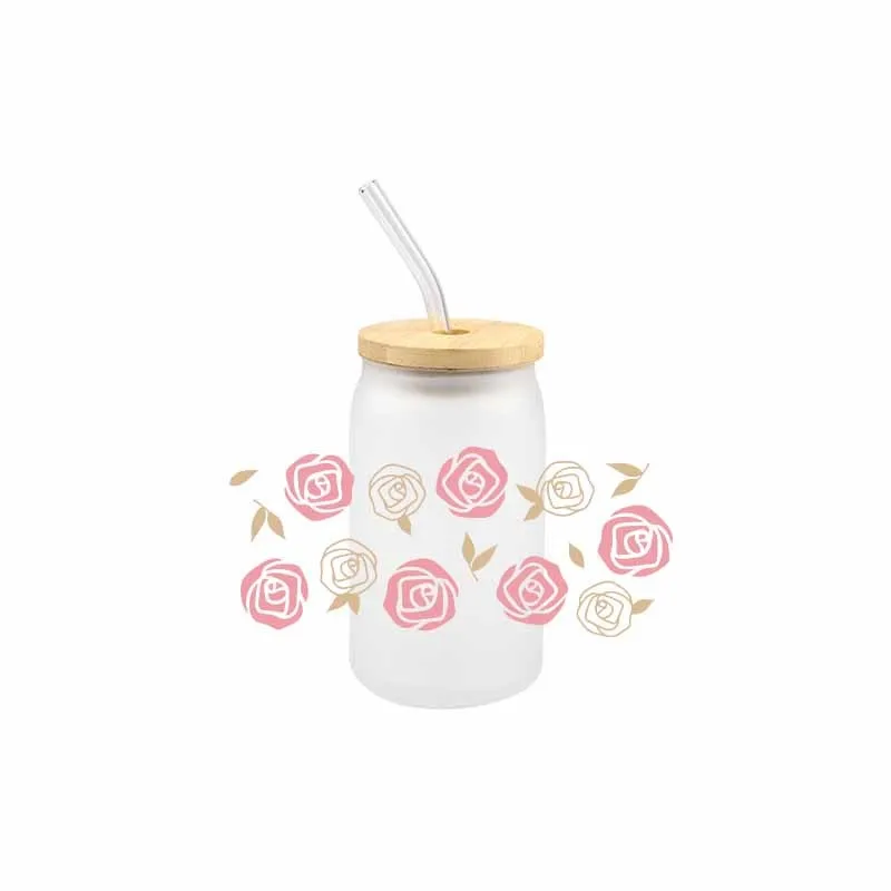 Retro Flowers Transfer Sticker Wraps Cup Glass Cup Fashion Flower UV DTF Transfer Sticker DTF 16 OZ Decals