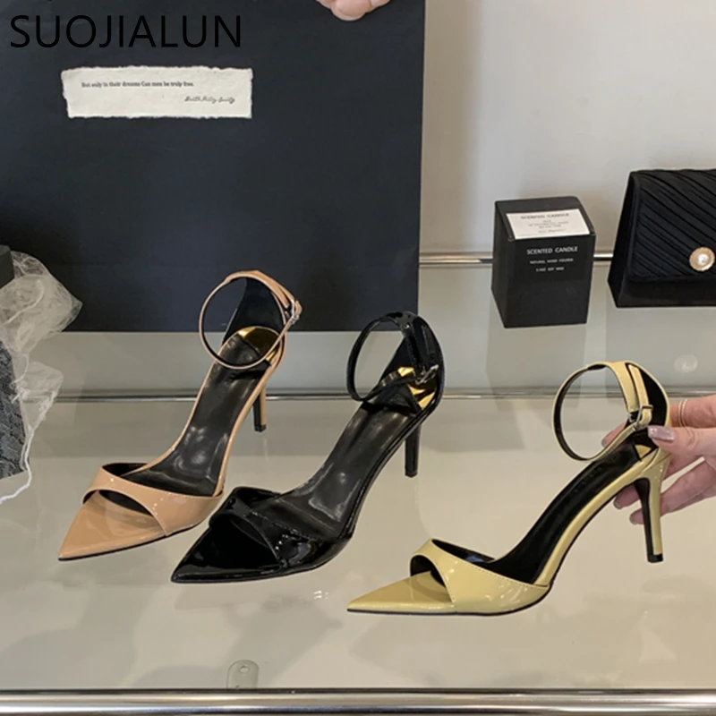 SUOJIALUN Summer Brand Women Sandal Shoes Fashion Pointed Toe Ankle Strap Ladies Elegant Gladiator Shoes Thin High Heel Pumps image 4