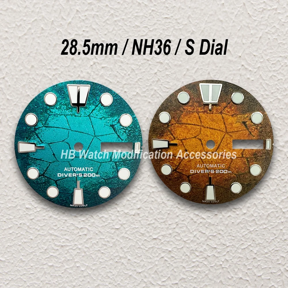 28.5mm Diving S Dial Fit NH35/NH36/4R/7S Movement C3 Green Luminous Tree Leaves Dial Mechanical Watch Modification Accessor