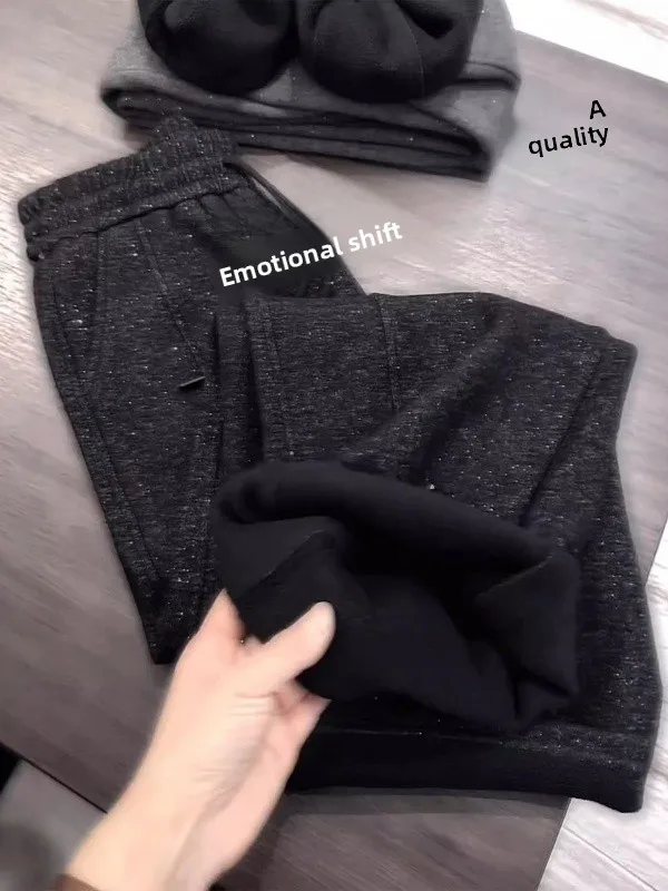 

Fce Lined Thi Elastic Waist Plu Casual Pants Women's plus Size Autumn Winter New Sle Wide Leg Pants Slimming Versatile