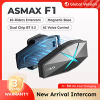 ASMAX F1 Motorcycle Bluetooth Headset 10 Riders Mesh Helmet Communication Systems AI Voice Control Intercom 50min Charging
