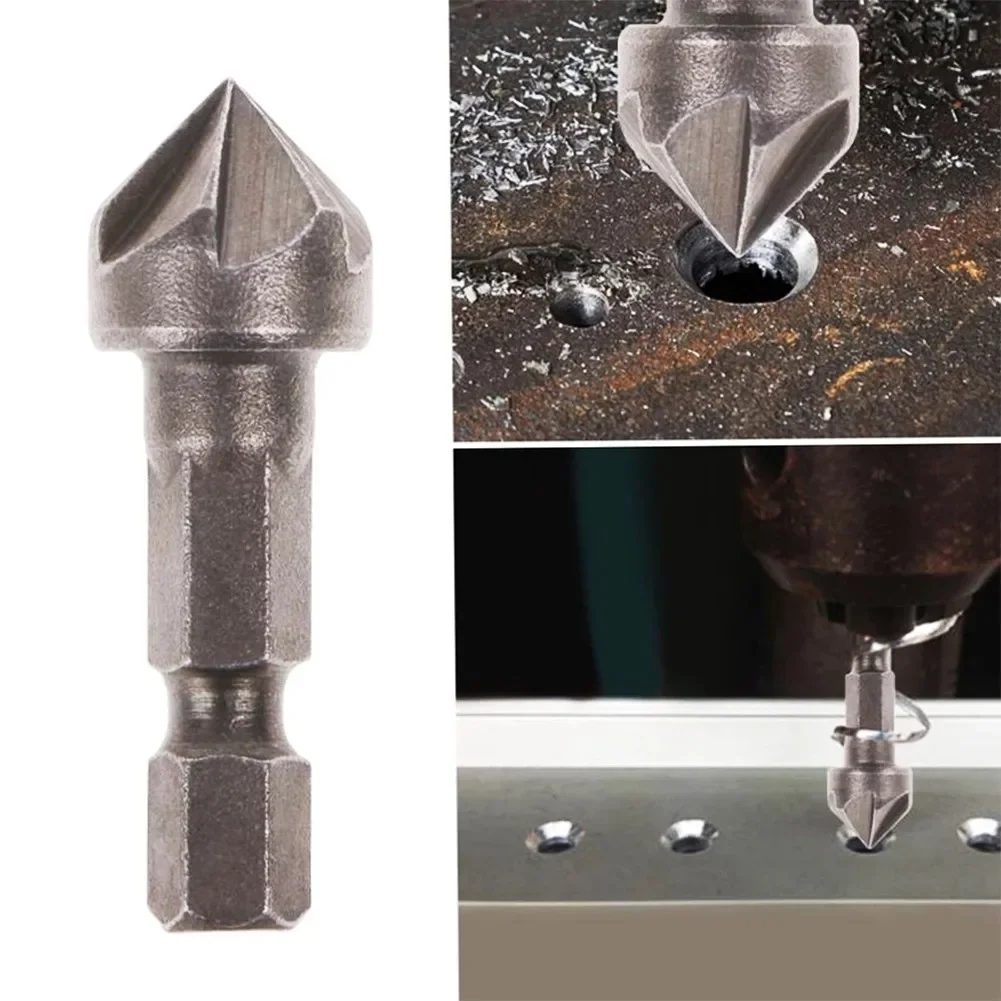 

3 Pcs 6 Flute Hex Handle HCS Countersink Chamfering Drill Bits Chamfer Tool Suitable For Chamfering Deburring