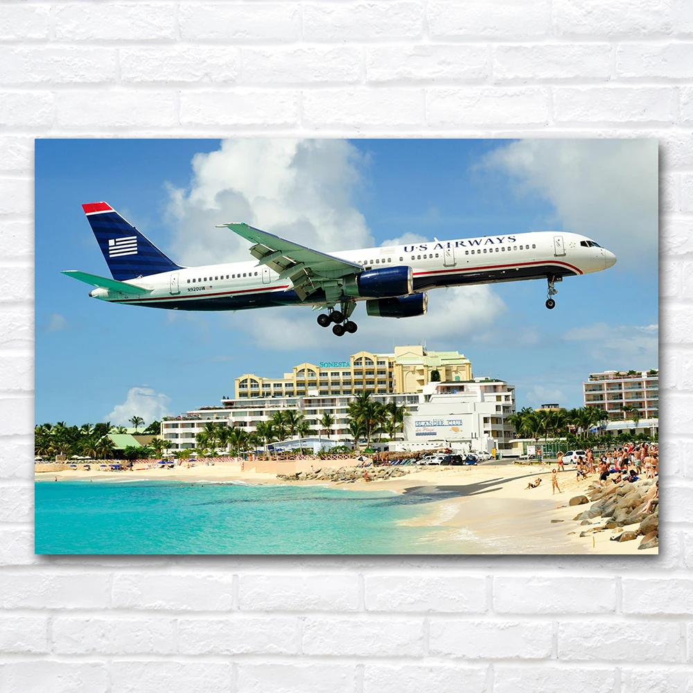 Boeing 757 on Final Approach to Princess Juliana Airport Posters Canvas Prints HD Wall Art Paintings For Living Room Home Decor