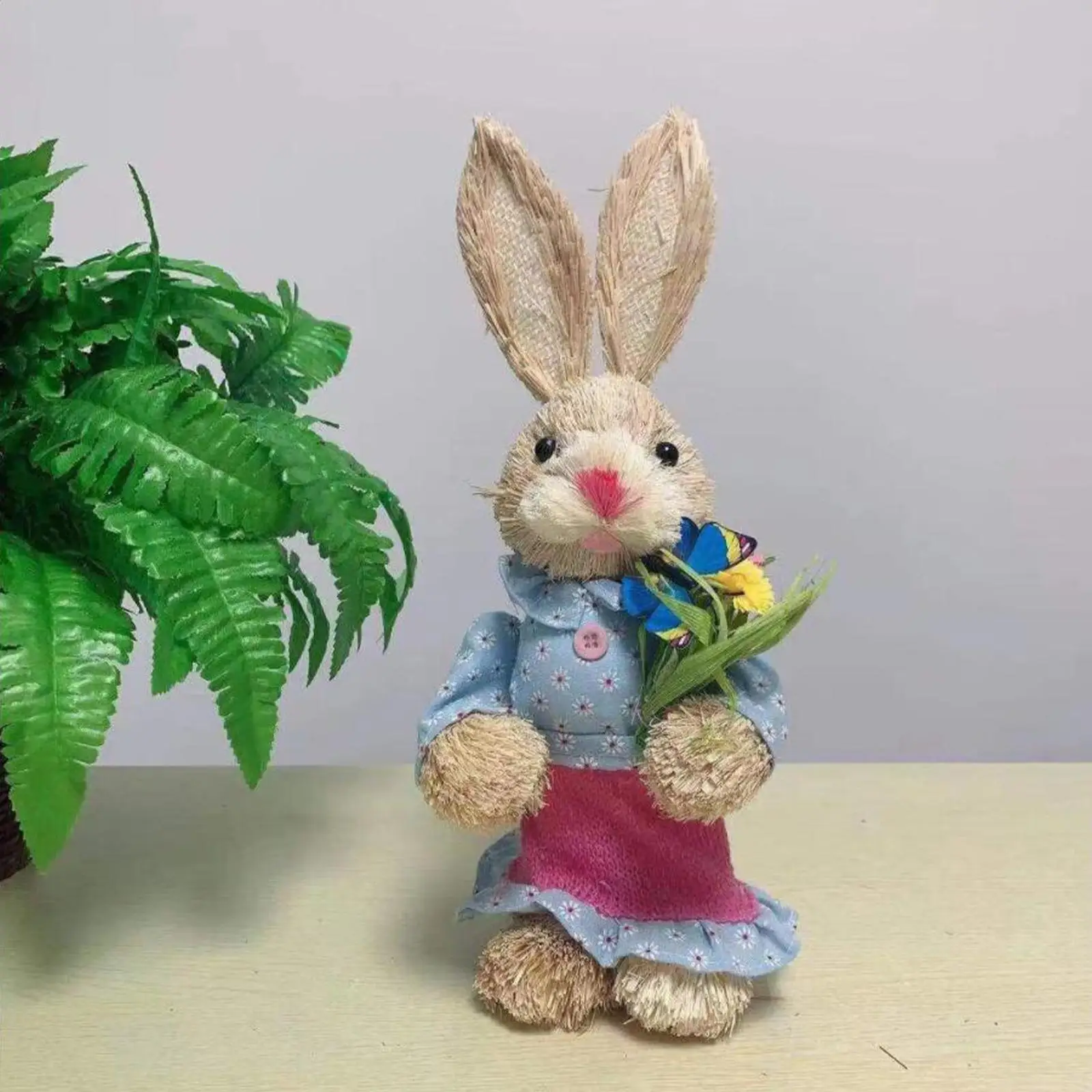 Easter Bunny Decorative Object Hemp Thread Animal Figurine for Miniature Garden and Room Decoration