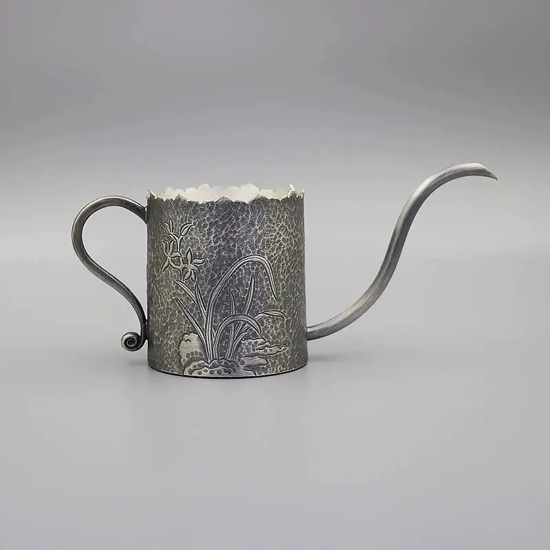 Hand brewed coffee silver pot, teapot fair cup hanging ears long mouth pot, purely handmade tea set
