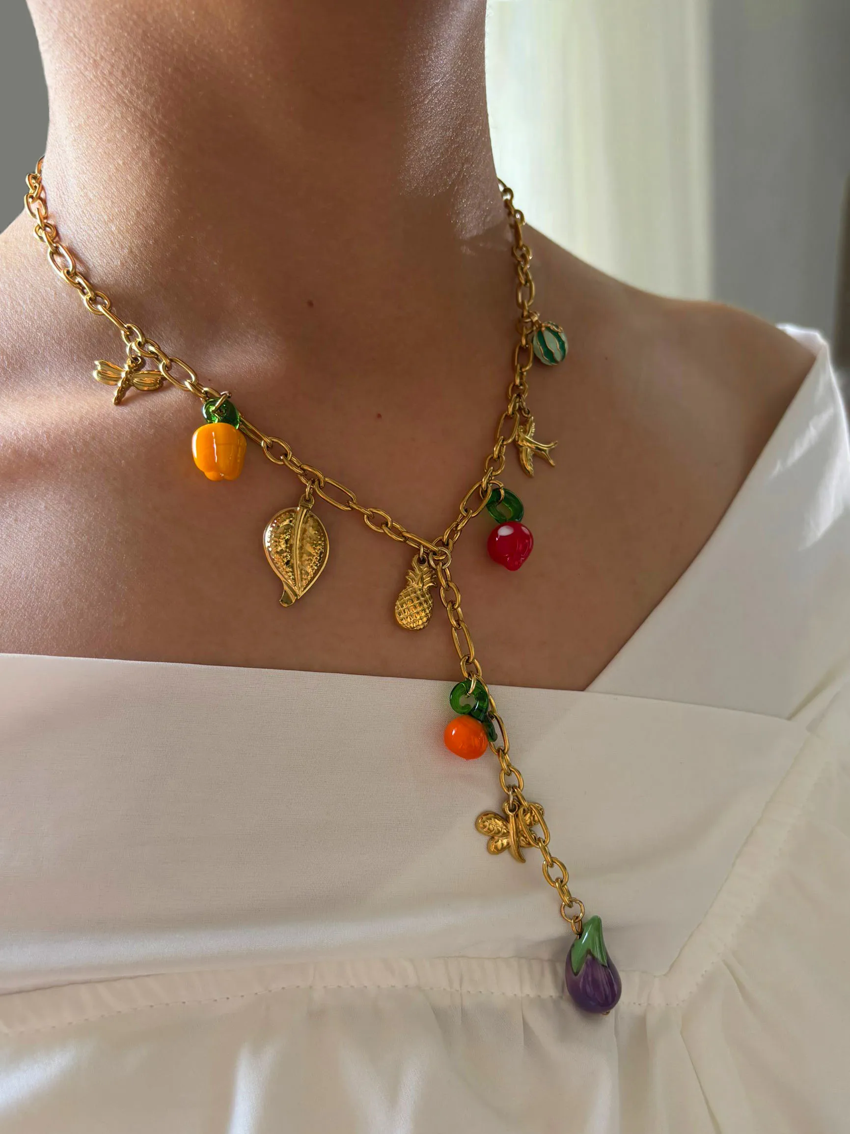 GHIDBK verano lindo fruta serie colorido esmalte Mango naranja colgante borla collar de acero inoxidable moda mujer joyería fiesta