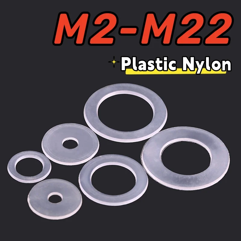 50-500pcs White Plastic Nylon Washer Flat Spacer Seals Washer M2 M3 M3.5 M4 M5 M6 M8 M10 M12 M14 M15~M22 Gasket Ring Ultra-thin