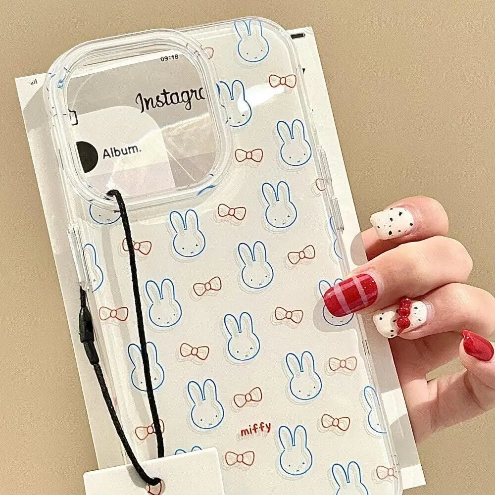 Miffy coelho dos desenhos animados bonito tela cheia coelho dupla camada caso de telefone é adequado para iphone16 15 14 13 12 11pro max plus series