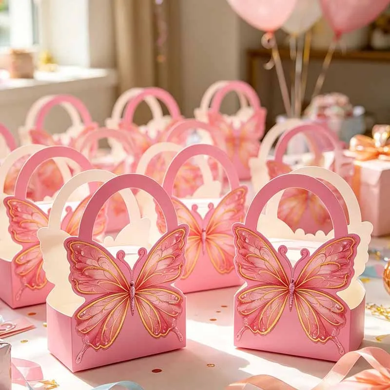 10/20Pcs Butterfly Party Suitcase Candy Gifts Box With Handle Happy Birthday Party Biscuit Packing Bag Kids Baby Shower Supplies view 6