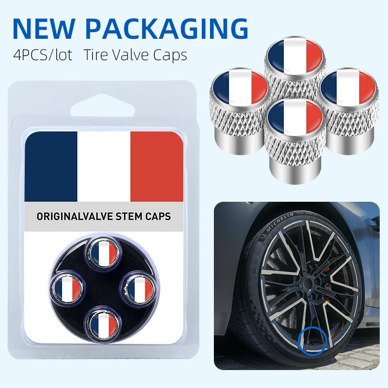 Auto Tire Valve Caps 4Pcs Car Tire Valve Stems Cap Knurling Style for National Flag Accessories