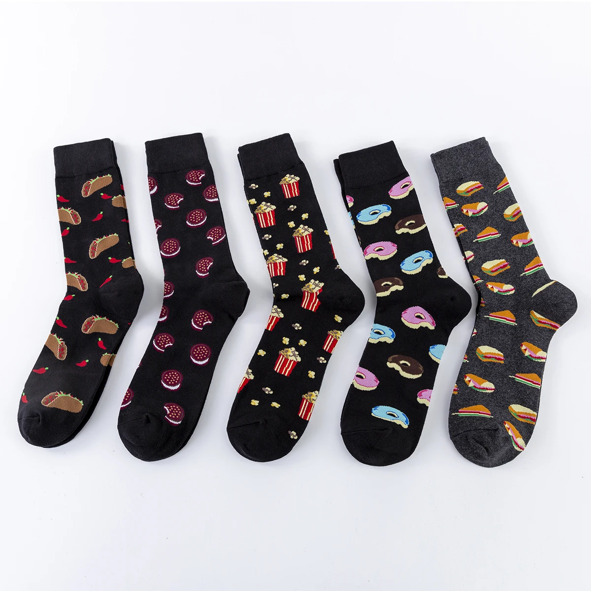 

5 Pairs Harajuku Happy Men Funny Socks Women Hamburger Chips Doughnut Novelty Cute Combed Cotton Casual Socks