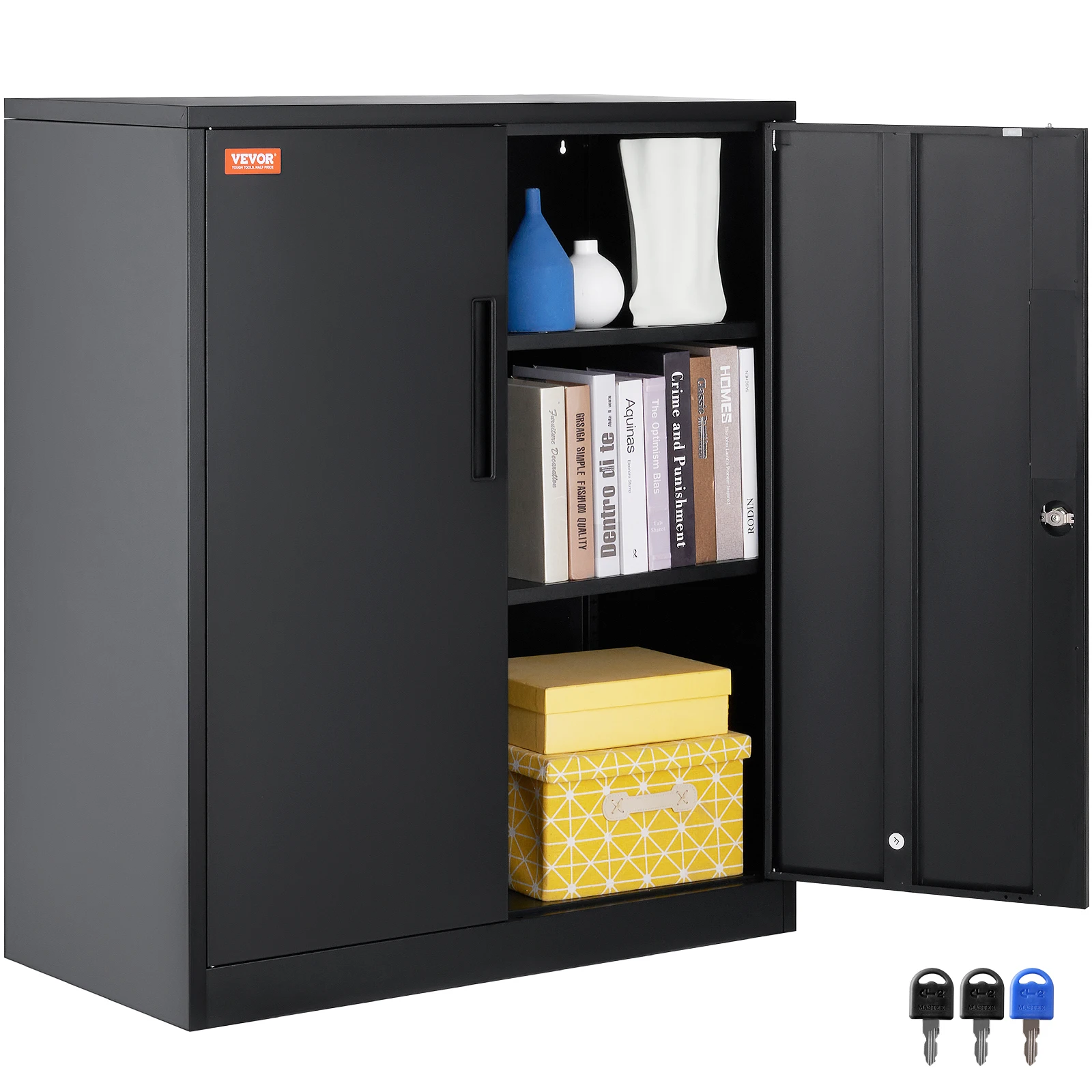 VEVOR 42'' Metal Storage Cabinet w/2 Magnetic Door & 2 Adjustable Shelf, 200lbs Capacity per Shelf,Locking Steel Storage Cabinet