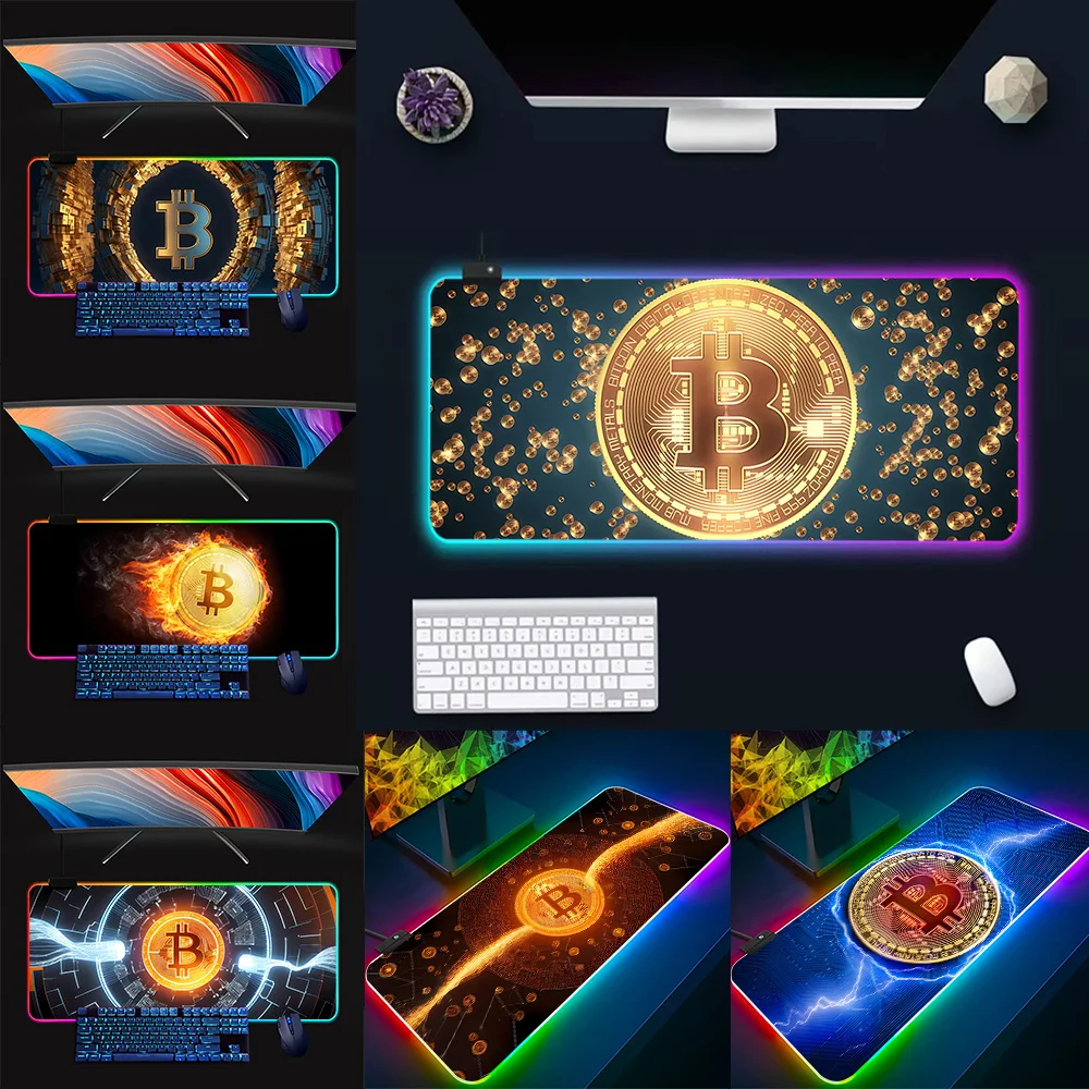 Bitcoin Gaming Accessories RGB Pc Gamer Keyboard Mouse Pad Mousepad LED Glowing Mouse Mats Rubber Gaming Computer Mausepad