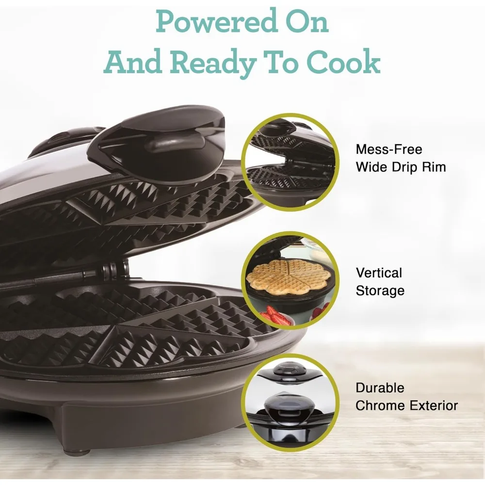 Heart Shaped Iron Waffle Maker - Eco-Friendly PTFE and PFOA Free Non Stick Plates, Perfect for V-Day & Special Occasions, 8-Inch