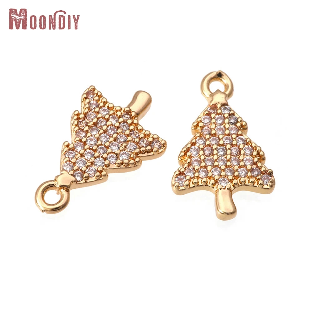 

10PCS 18K Gold Color Brass and Zircon Pine Tree Charms Pendants High Quality Diy Necklace Earrings Jewelry Making Accessories