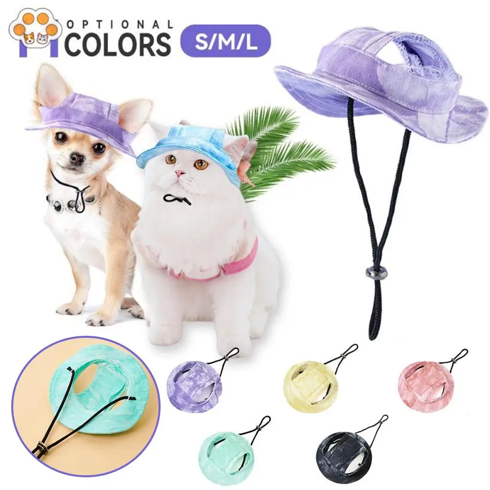 Cotton Hat With Ear Holes Round Brim Dog Puppy Bucket Hat Outdoor Pet Caps For Small Medium X6u3