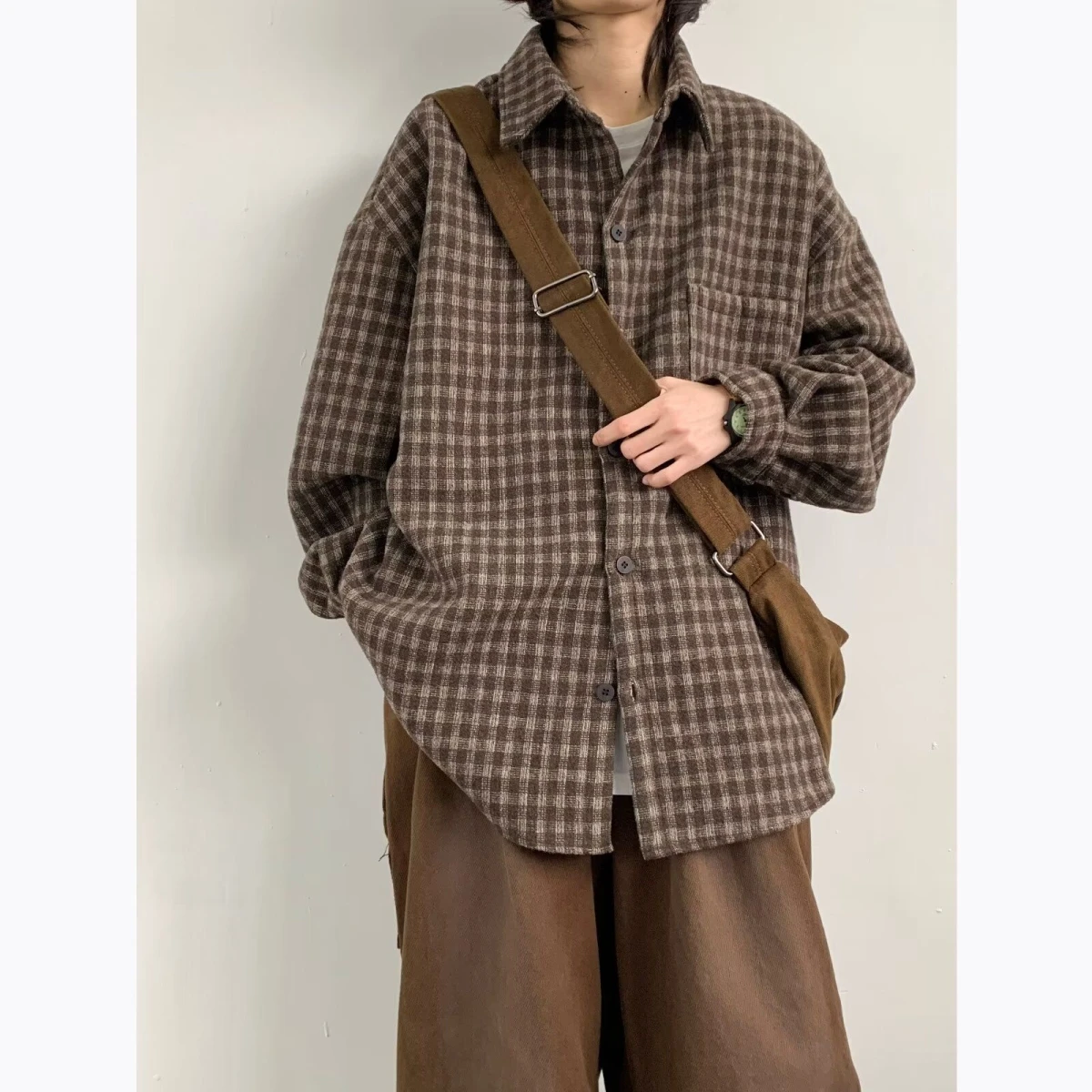 

Men's Plaid Flannel irt Jaet Loose Long Sve Autumn Winter Spring Outerwear Vintage Sle Casual Comfortable Coat
