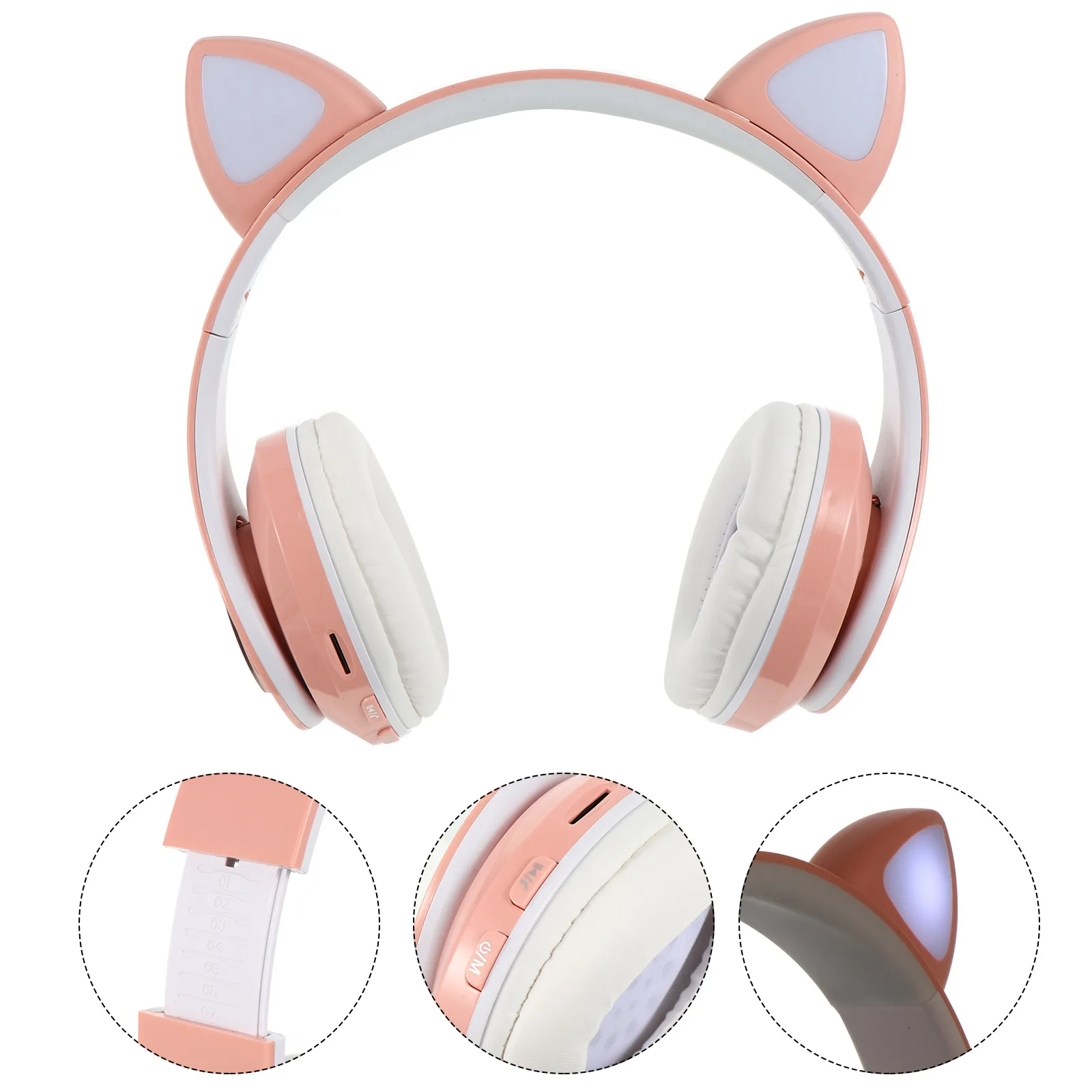 

Light Up Cat Headphones Wireless Foldable For Pc Stretchable Ear Muffs Comfortable Over Ear Headset Portable Audio Device
