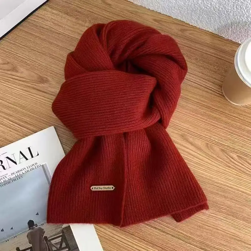 

Winter New Simple Pure Color Wool Knitted Women Outdoor Warm and Thick All Match Scarf