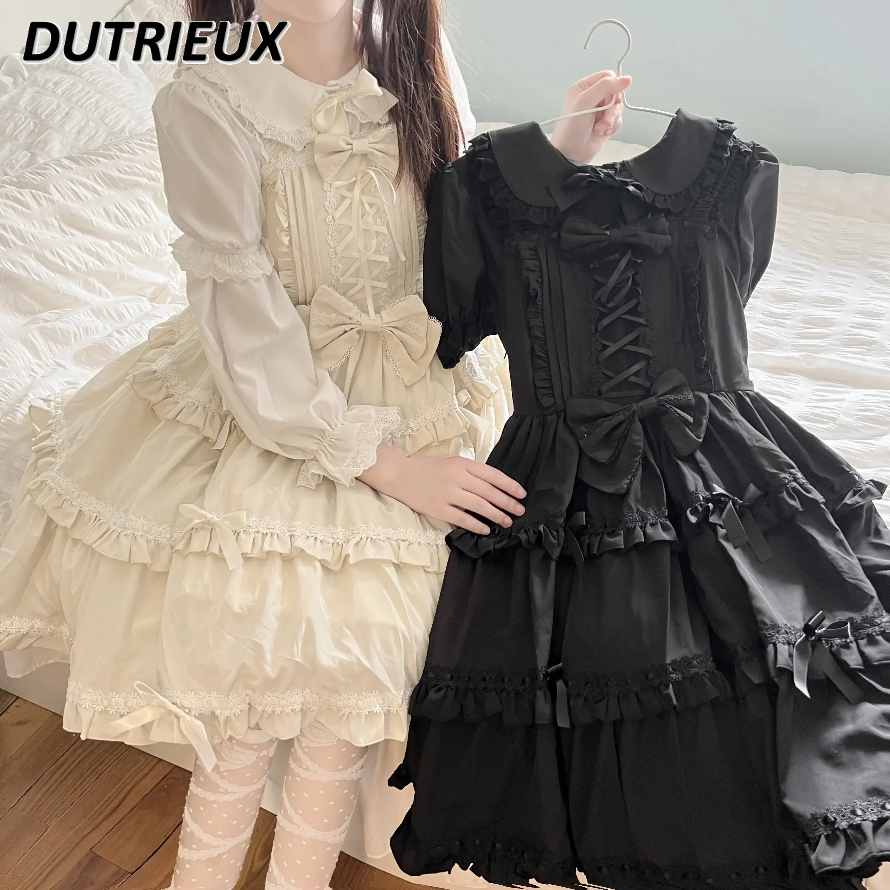 

Harajuku Japanese JSK Lolita Dress Sweet Cute Bow Elegant Ruffled Suspender Dress Women Spring Summer Loose Oversized Cake Dress