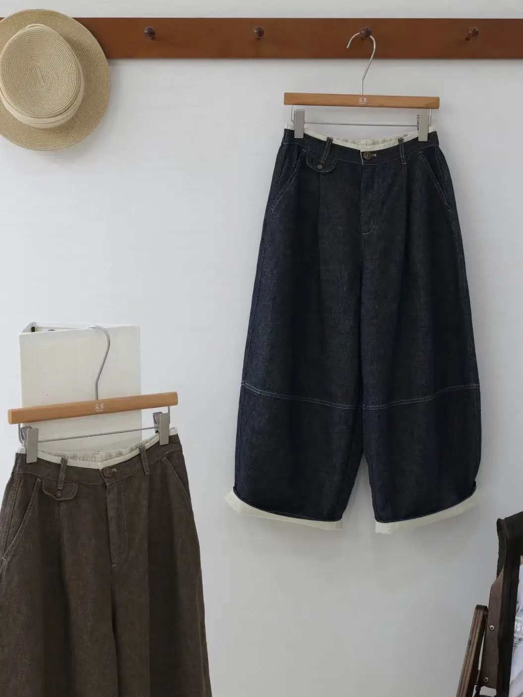 

Spring Summer Color Woven Linen Denim Loose Casual Versatile ort Women's Jeans l Waist Button Closure Cotton