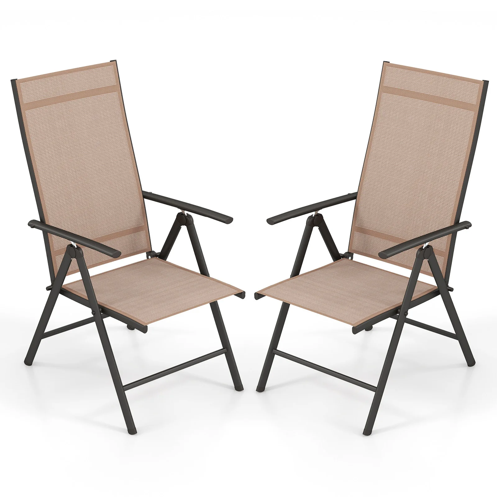 2PCS Patio Folding Dining Chair with 7-Level Adjustable High Backrest for Garden