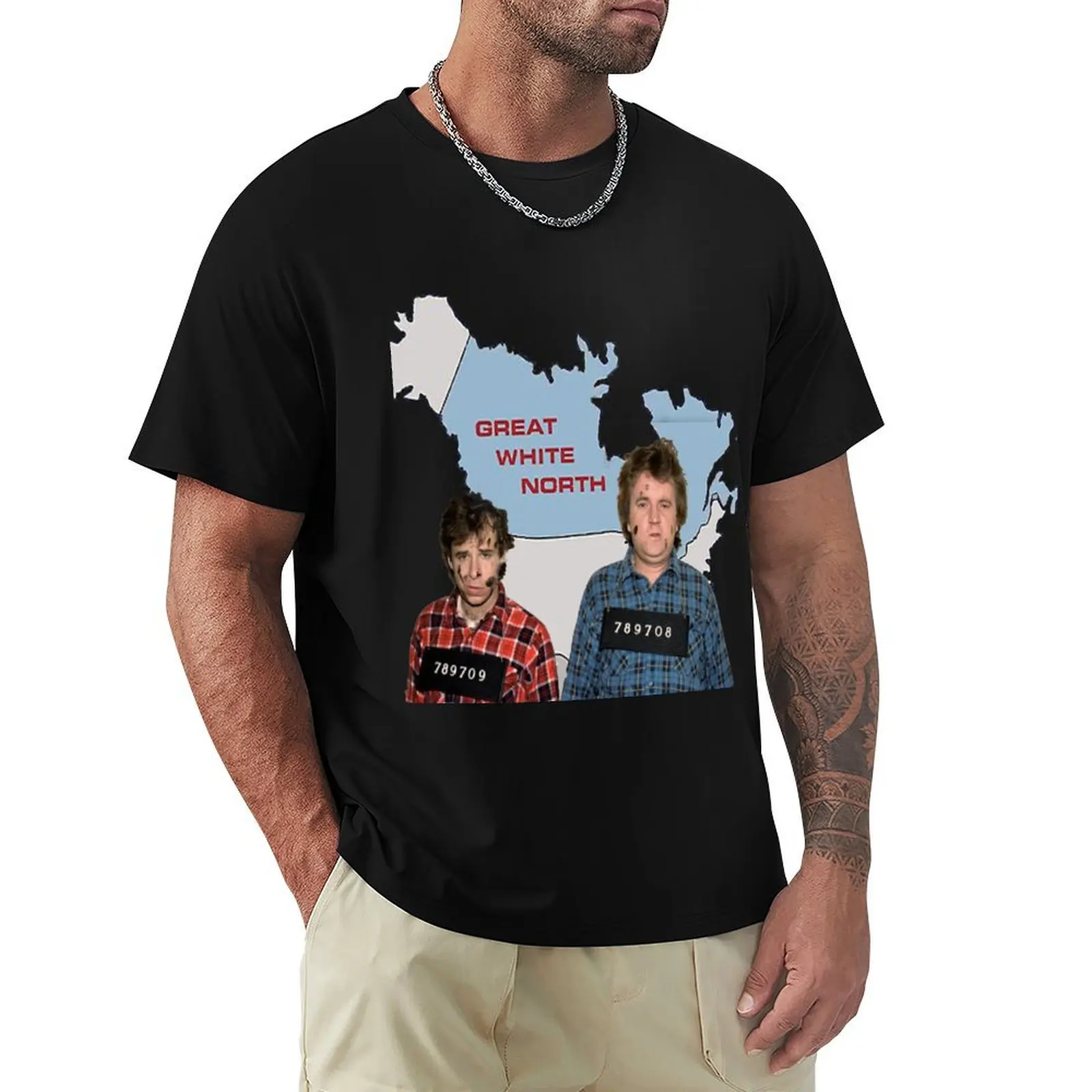 

Bob and Doug Mckenzie Mugshot - SCTV Legends T-Shirt T-shirts oversize street wear plus size clothes T-shirts for men cotton