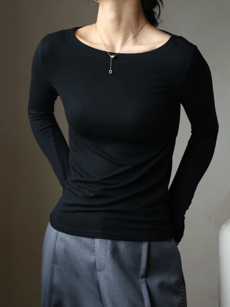 

Женская одежда с вырезом лодочкой, модальная внутренняя одежда, базовый слой, футболка с длинными рукавами, простые стильные топы, удобные модные вентилируемые модели