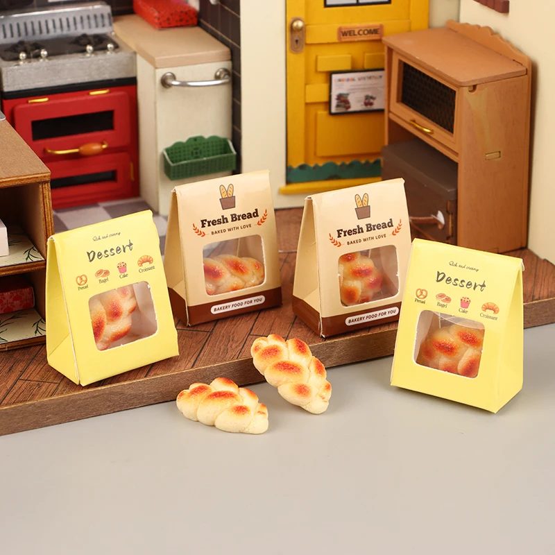 5Set 1:12 Dollhouse Simulation Dessert Bread With Package Box Doll Kitchen Food Decor Toy Dolls House Scene Decor Accessories