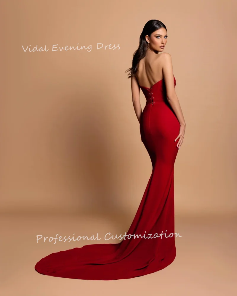 Vindal Evening dresses Crepe Sleevelss Strapless Mermaid Pleat Elegance Plain Floor-Length Modern-style High-Quality For Woman