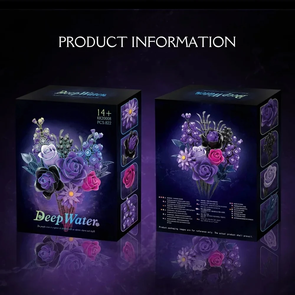 Blocs de construction gothiques à fleurs de roses violettes, 822 pièces, jouets, modèle botanique artificiel, briques, décoration de maison, cadeau de noël pour enfants et adultes