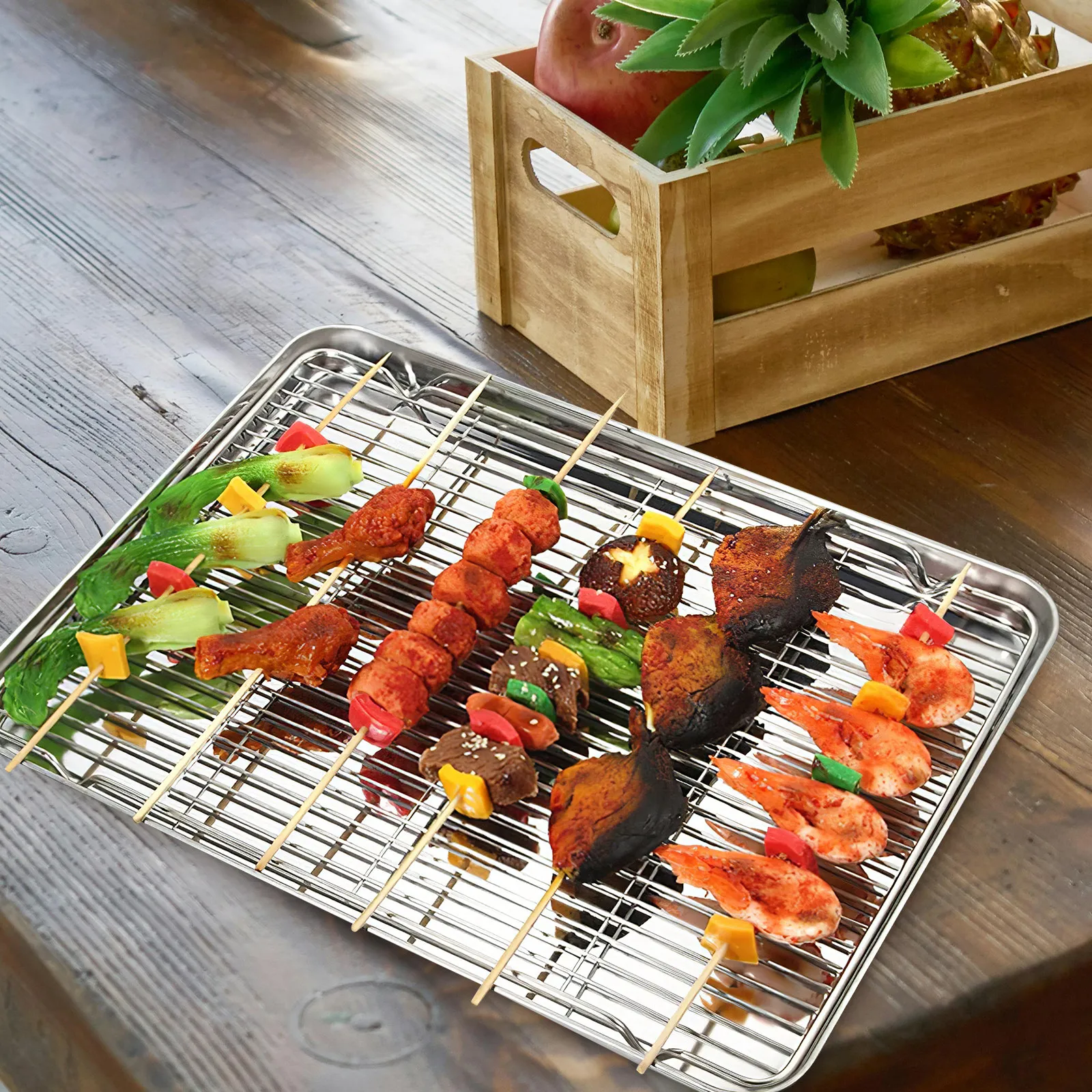 

2Pcs Heavy Duty Baking Rack Stainless Steel Wire Cooling Rack for Oven Cooking Roast Meat Vegetables Fruits Baking Supplies