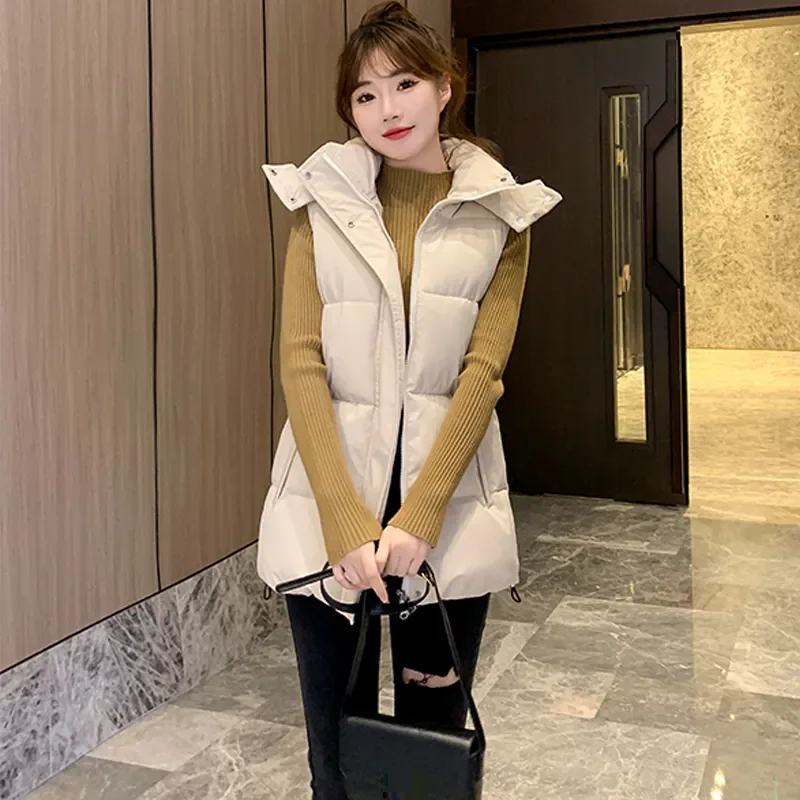 Vest Women Outwear Casual Thicken Waistcoat Cotton Padded Hooded Sleeveless Jacket Coat Vest for Female Women Autumn Winter