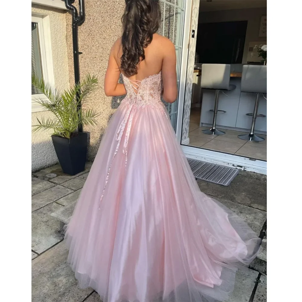 Sweet Luxury Pink Women Prom Dress Floor Length Shiny Sweetheart Sleeveless A-Line Princess Fancy فساتين سهرات Robes De Soirée