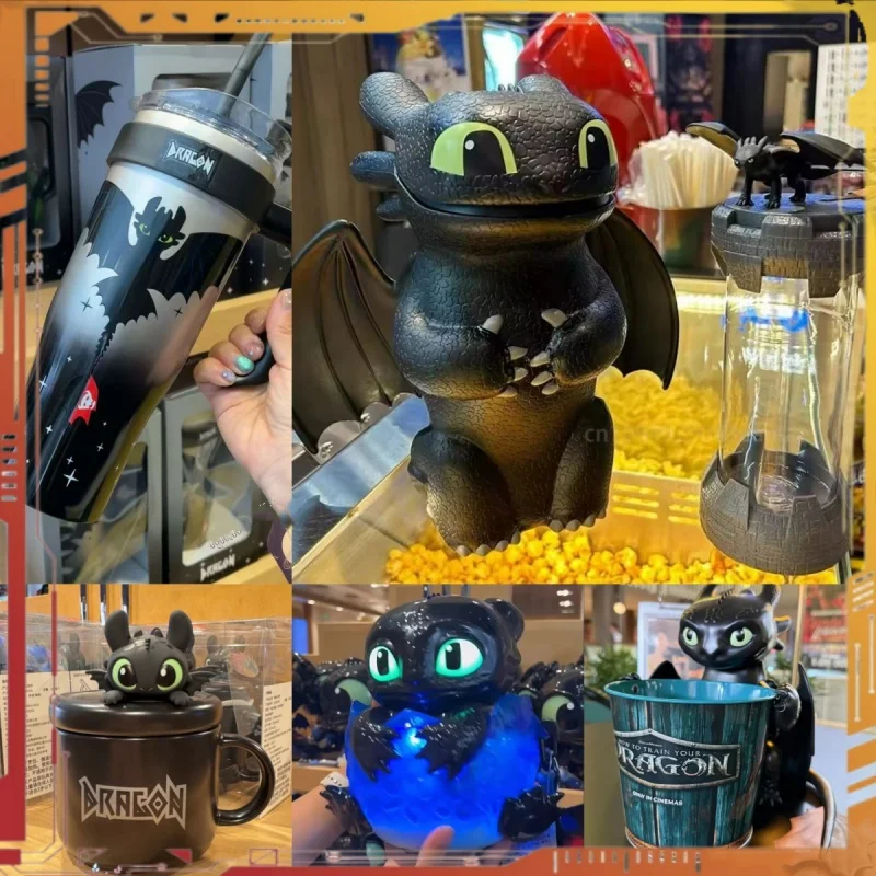 

2025 Dragon Taming Expert Movie Anime Figures Toothless Popcorn Shaped Bucket Water Cup Toys Model Gift