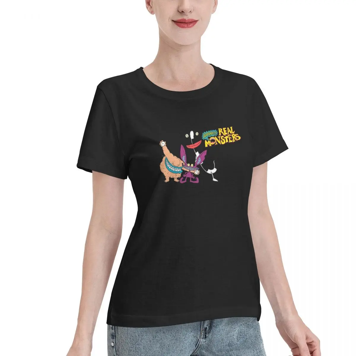Custom Available Aaahh!!! Real Monsters Classic Trio Retro Cartoon Women's T-shirt High End Casual Wear Tshirt