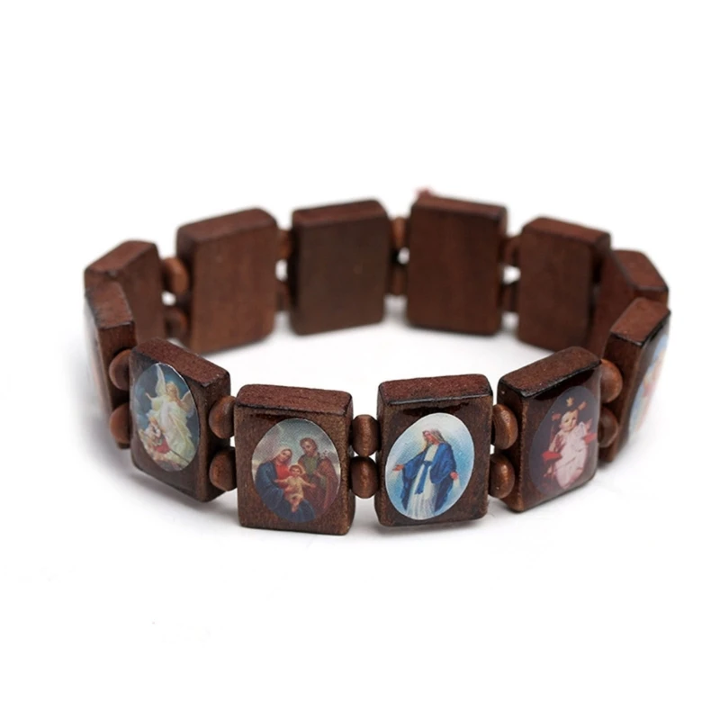 3-color Religion Rosary Wooden Bracelets Fashion Jesus Bracelet Wooden Rosary Religious Jewelry For Women Gifts