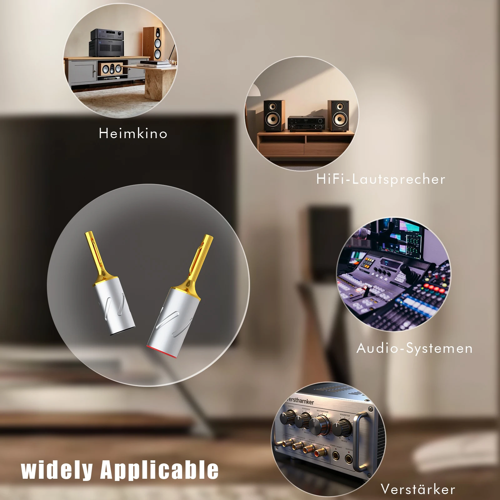 Monosaudio Pure Copper Gold/Rhodium Plated Banana Plug Connector No Soldering Jack Male Plug Screw Speaker Wire Adapter