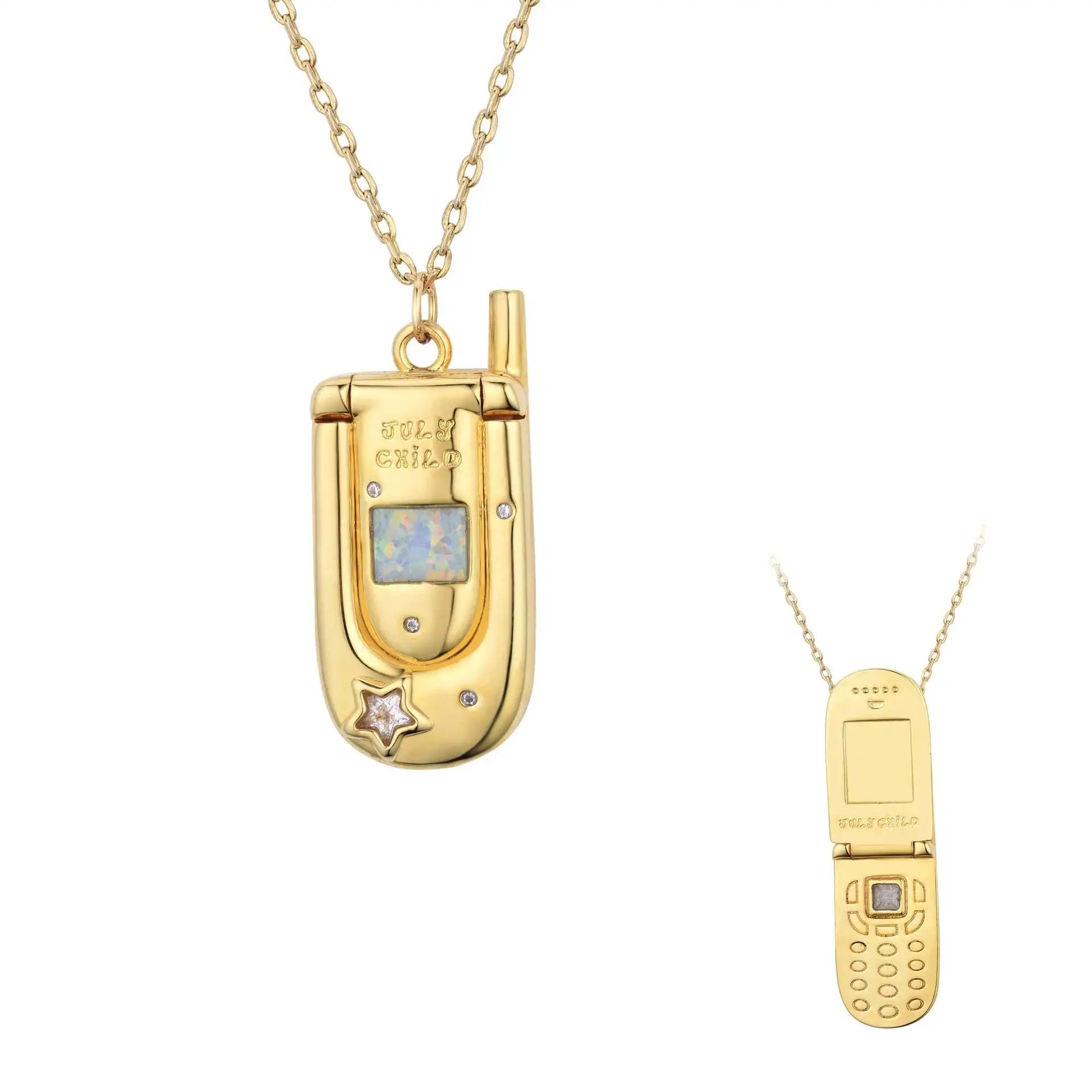 retro phone necklaces cute nostalgic fairy tales foldable mobile phone vintage pendants new in necklace for women
