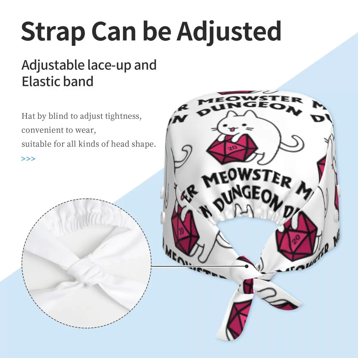 Dungeon Meowster DnD Dungeon Master Cat With D20 Scrub Hat Doctor Working Surgical Cap Men Women Adjustable Nursing Caps Dentist - view 4