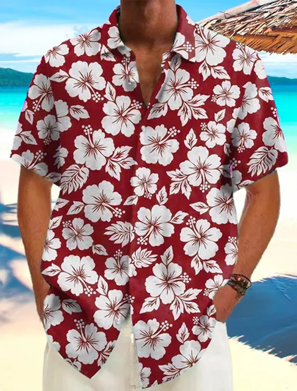 Men\'s Shirts Summer Hawaiian Shirt Casual Shirt Beach Shirt  Short Sleeve Flower Plants Lapel Hawaiian Holiday Clothing Apparel