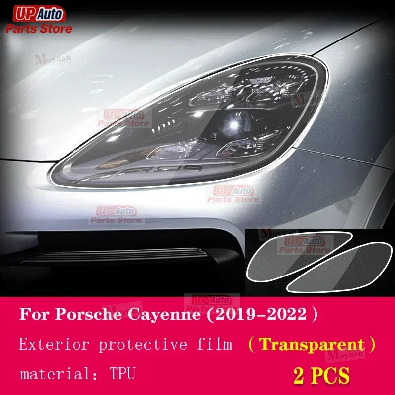 

2 Pcs Car Headlight Protective Film Headlamp Restoration Transparent Black TPU Sticker For Porsche Cayenne 2019-2023 Accessories
