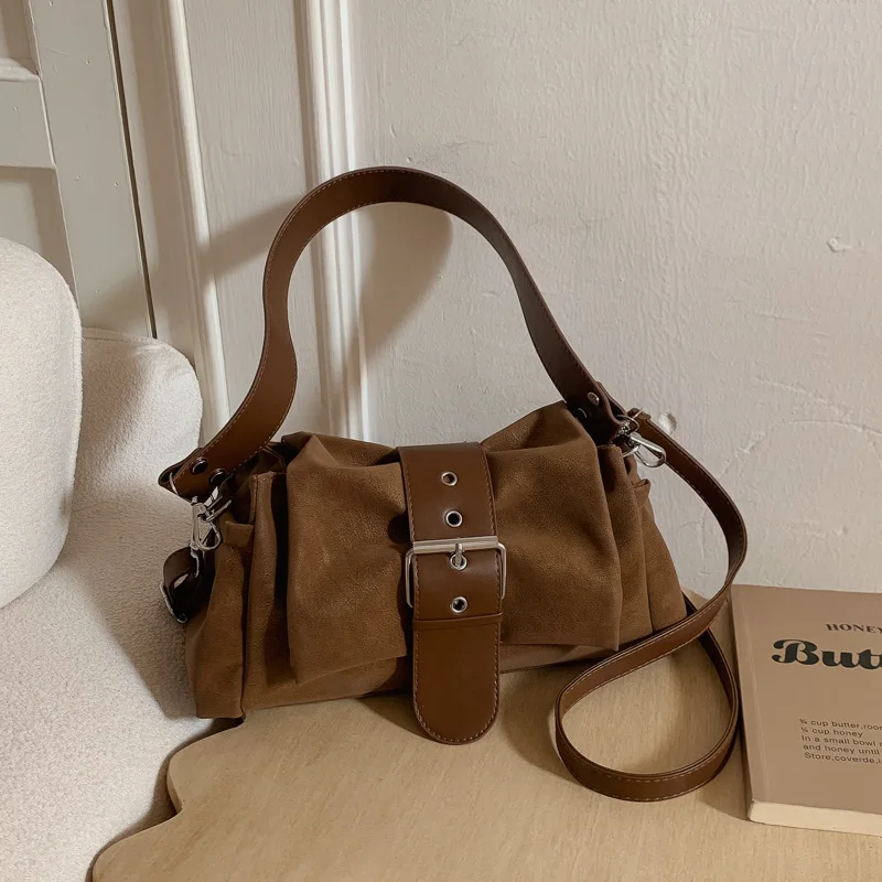 

Faux Suede Women Axillary bags fashion ruched ladies Shoulder messenger Bag female handbag small Underarm Bag bolsa feminina