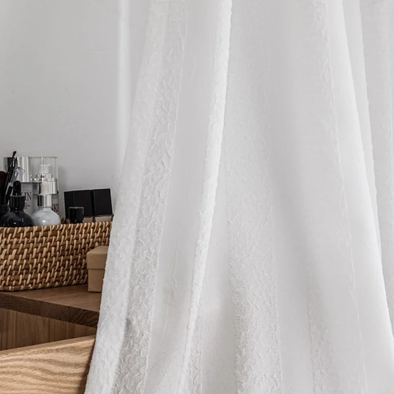 

New Curtains for Living Dining Room Bedroom Simple Modern All-match Sunscreen Impervious Japanese Jacquard White Window Curtain