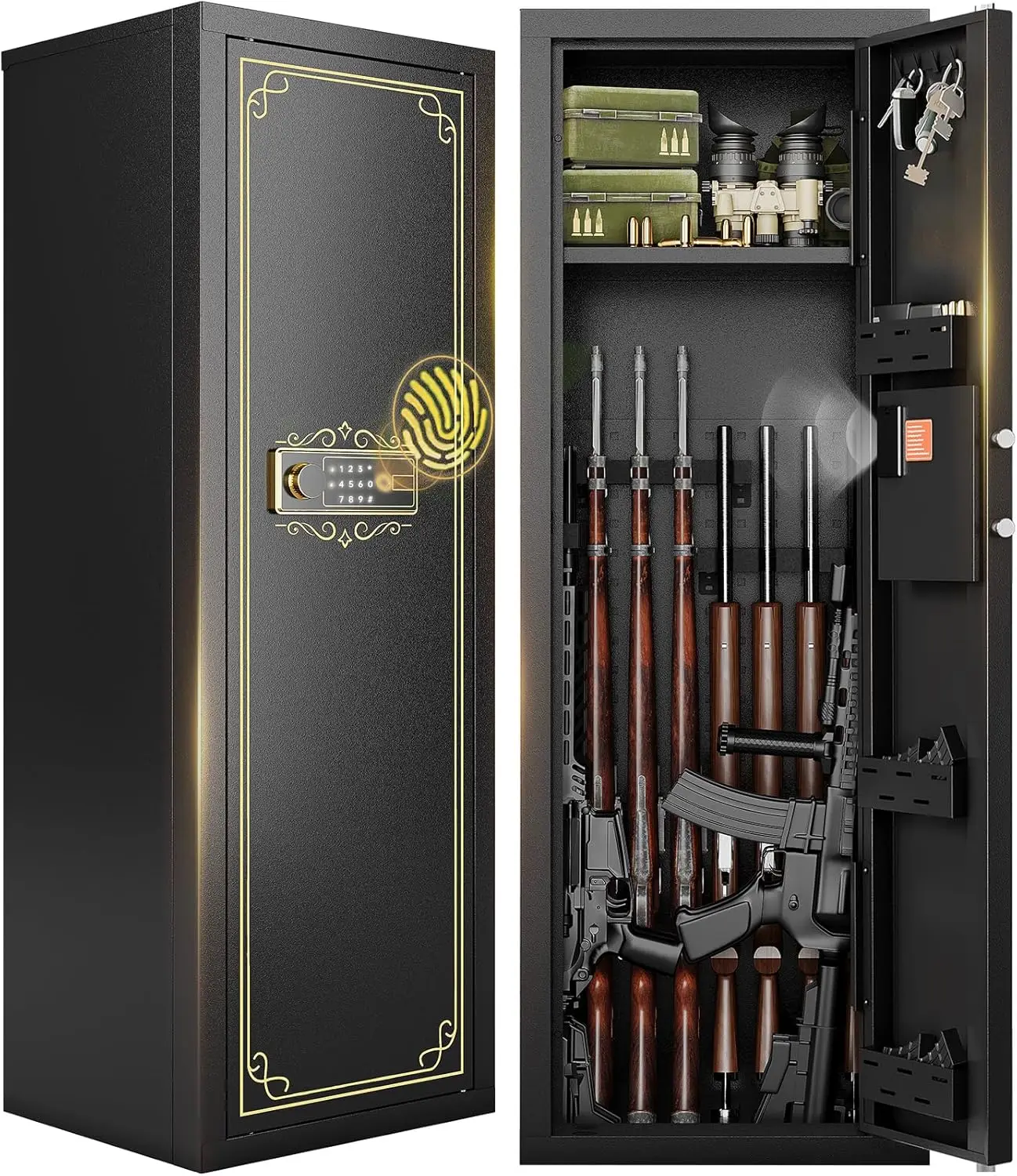 

12-15 Fingerprint Long Gun Safe for Rifles & Pistols,Password Lock | ,Adjustable Shelves,Perfect for Apartments, Homes, Offices