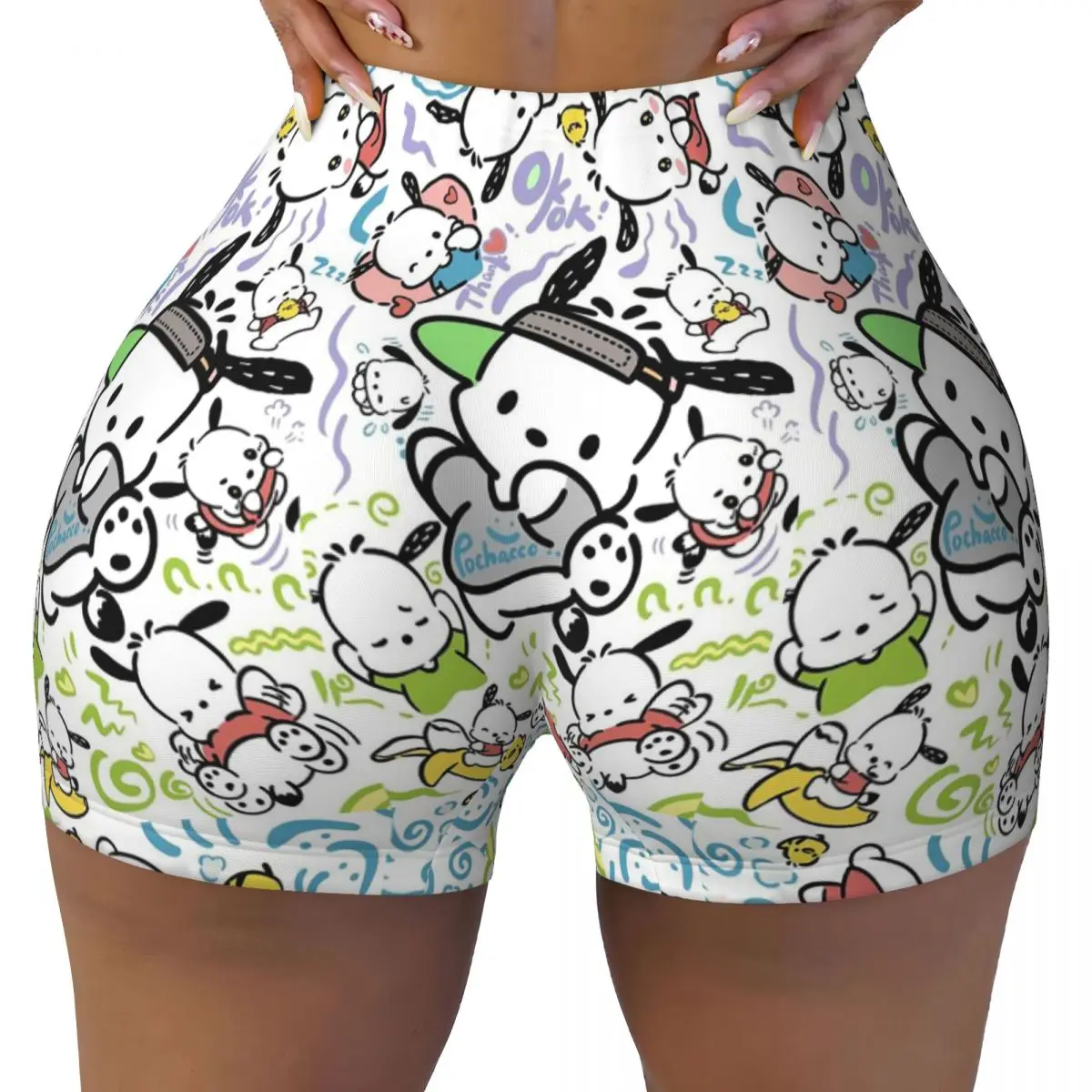 

Custom Pochacco Cartoon Dog Volleyball Biker Workout Shorts Women's Gym Athletic Yoga Shorts