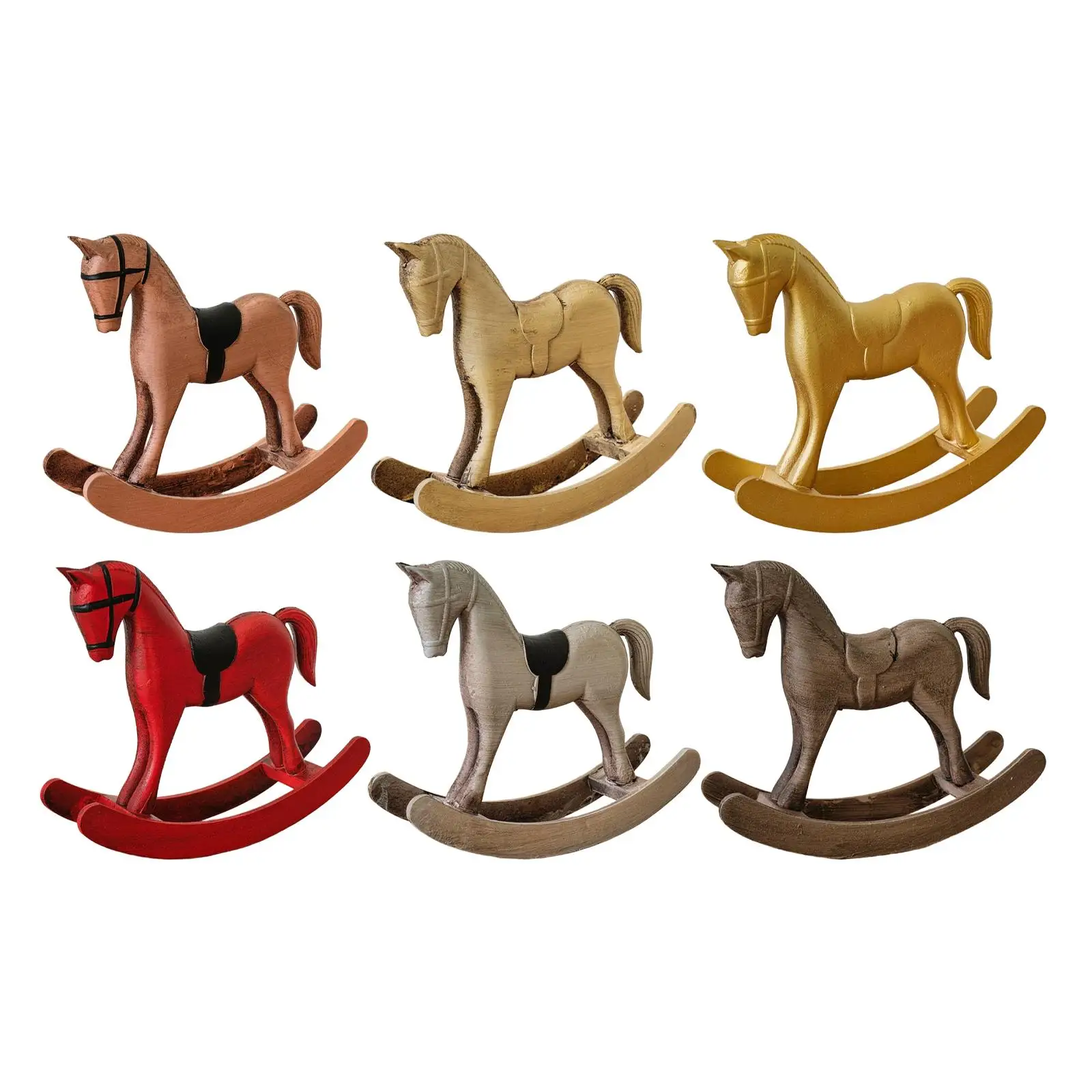 Rocking Horse Statue, Animal Sculpture, Vintage Wooden Desk Ornament, Decorative Figurine for Cabinet, Desk, Gift