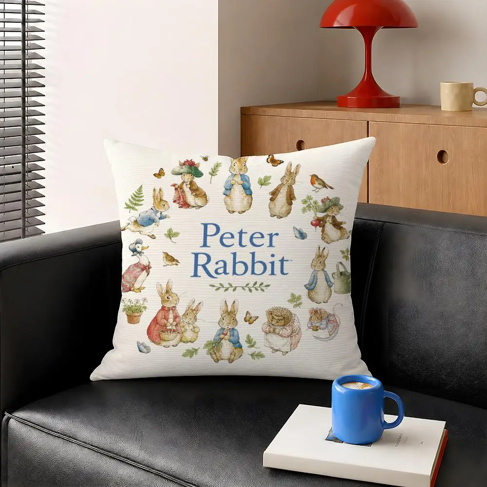 Character Peter Rabbit Retro Cute Cushion Cover Decorative Pillowcase Soft Short Plush Cozy Durable Sofa Home Decor Items Gift